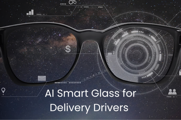 Delivery driver wearing AI smart glasses for navigation and route optimization